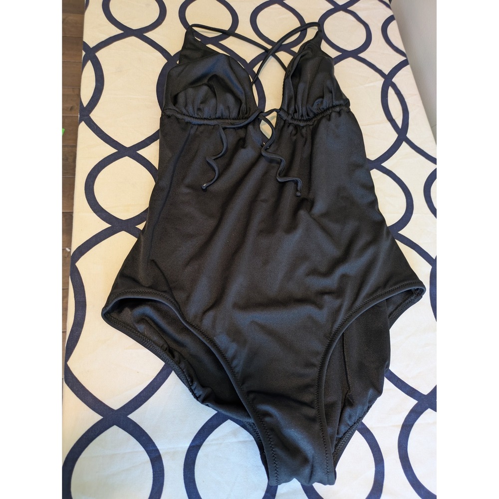 J.Crew Womens Black Halter One Piece Swimsuit Size 8 Keyhole Tie Front Strappy